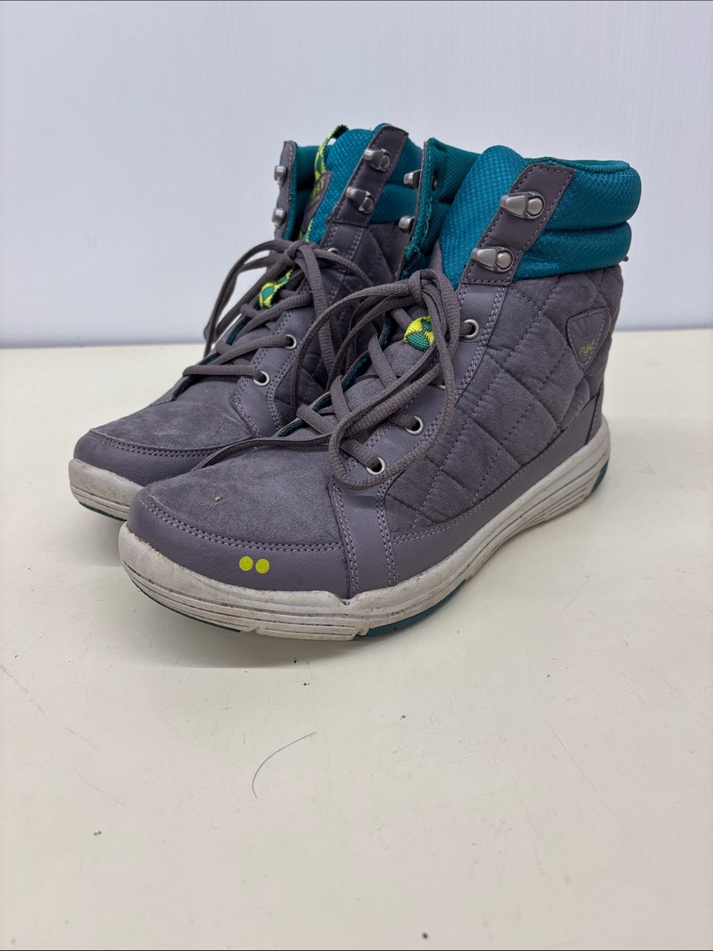 Ryka Quilted High-Top Sneakers in Gray and Teal